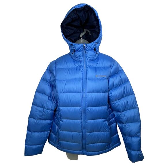 COLUMBIA Omni-Heat Down Jacket Sz Small Ski Coat Water Resistant Hooded Blue - Picture 2 of 11